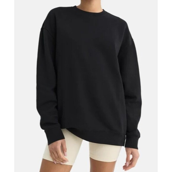 MATE THE LABEL ORGANIC OVERSIZED FLEECE CREWNECK HOODIE SWEATSHIRT BLACK M/L NWT - Picture 1 of 7